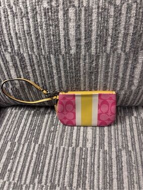 Coach Yellow and Pink Signature Tag Wristlet